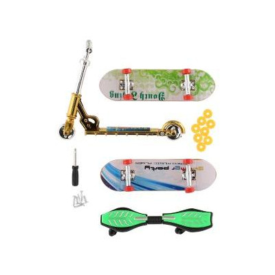 Sada skateboard skrutkovacia, kolobežka prstová, waveboard plast s doplnkami mix druh na karte 16x30