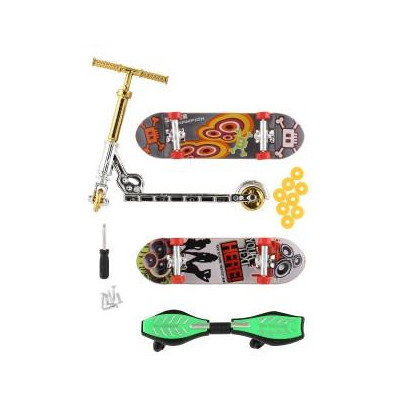 Sada skateboard skrutkovacia, kolobežka prstová, waveboard plast s doplnkami mix druh na karte 16x30