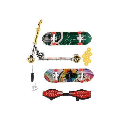 Sada skateboard skrutkovacia, kolobežka prstová, waveboard plast s doplnkami mix druh na karte 16x30