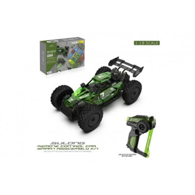 Auto RC buggy plast 22cm stavebnica 24MHz na batérie zelené v krabici 34x25x7cm