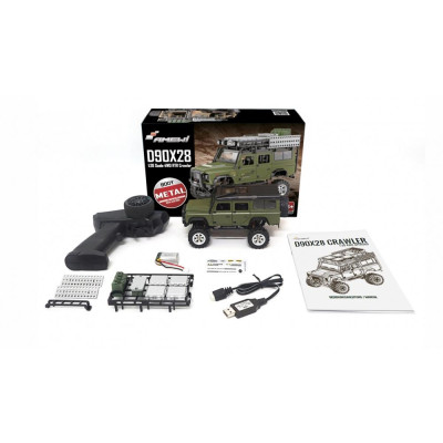 AMEWI D90X28 METALL SCALE Crawler 4WD 1:28 RTR zelený