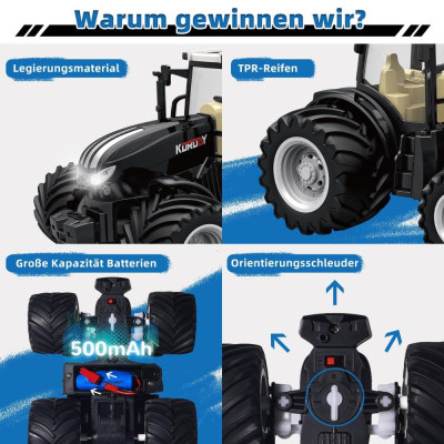 Korody RC TRAKTOR kovový 2,4 Ghz s širokými koly, LED osvětlení, zvuk