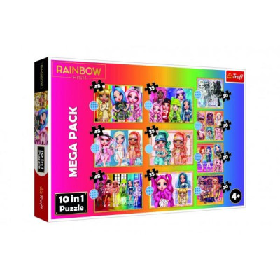 Puzzle 10v1 Kolekcia módnych bábik/Rainbow high v krabici 40x27x6cm