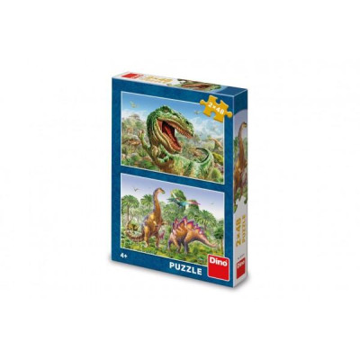 Puzzle 2v1 Súboj dinosaurov 2x48 dielikov 26x18cm v krabici 19x27,5x4cm