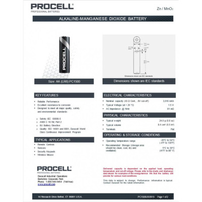 Duracell baterie Procell AA LR6 1,5V/3016mAh Alkaline