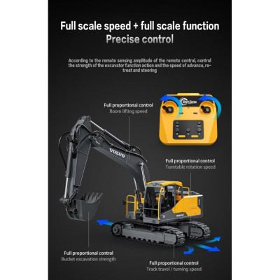 DoubleE RC bagr VOLVO EC160E 1:16 17 kanálů LED zvuky RTR sada app na programování