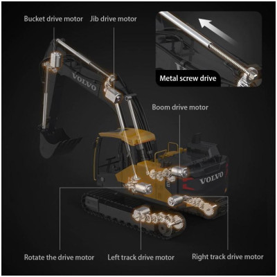 DoubleE RC bagr VOLVO EC160E 1:16 17 kanálů LED zvuky RTR sada app na programování