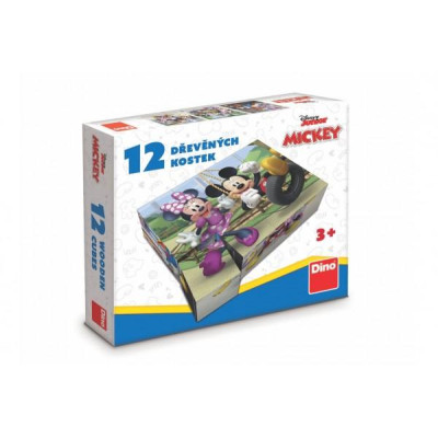 Kocky kubus Mickey a Minnie Disney drevo 12ks v krabičke 21x18x4cm