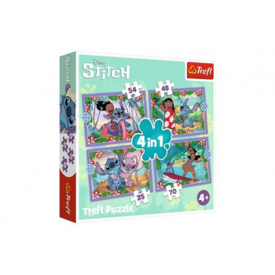 Puzzle 4v1 Bláznivý deň Lilo&Stitch v krabici 28x28x6cm