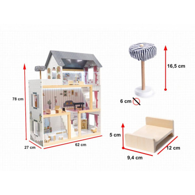 Knoki dřevěný domeček LED včetně nábytku 78 cm