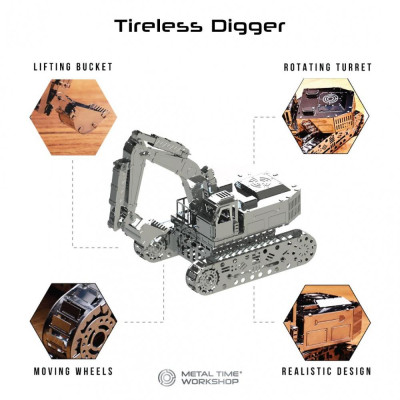 Metal Time Luxusní ocelová stavebnice Tireless Digger Excavator