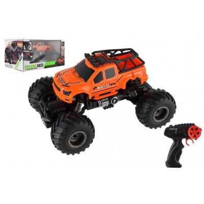 Auto RC pick up Off road terénny plast 23cm 2,4 GHZ na batérie so svetlom ranžový v krab. 30x15cm