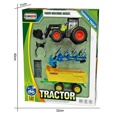 Korody RC Traktor s vidlemi a vozíkem XL příslušenstvím 1:24, světla, zvuk