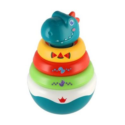 Roly Poly dinosaurus plast 16cm skladačka pyramída s krúžkami so zvukom v krabičke 13x20cm 6m+