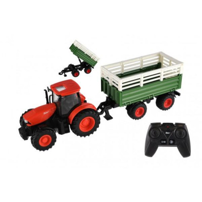 Traktor Zetor RC s vlekom plast 42cm 2,4GHz dobíjací pack + batéria so zvukom v krabici