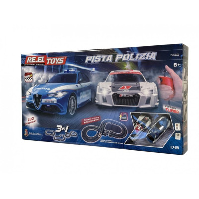 RE.EL Toys autodráha licencovaná Polizia 3v1 1:43 3 metry, 3 sestavy, LED světla