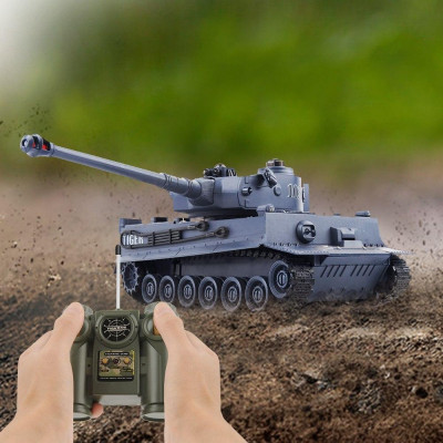 Bojující tank Tiger 1 šedý 2,4 GHz s infra dělem, bojující 1:28