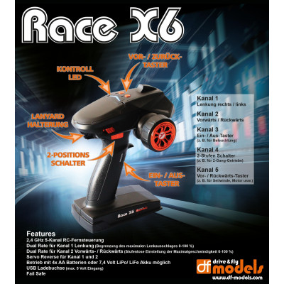RACE X6 - 5ch RC souprava s Multi-Switch modulem